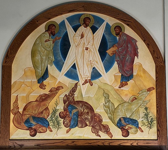 The icon of the Feast of the Transfiguration which is located on the upper back wall at St. George