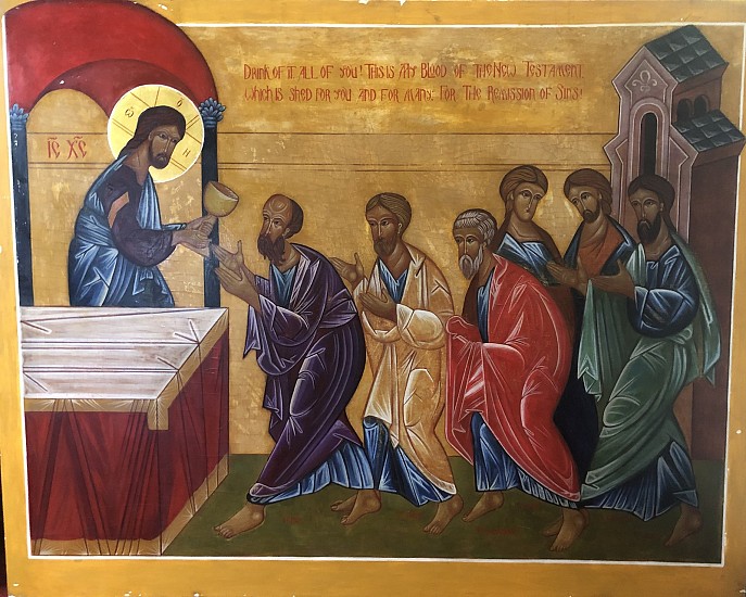 Right Icon: the Mystical celebration of Communion in heaven with Christ as the main celebrant
