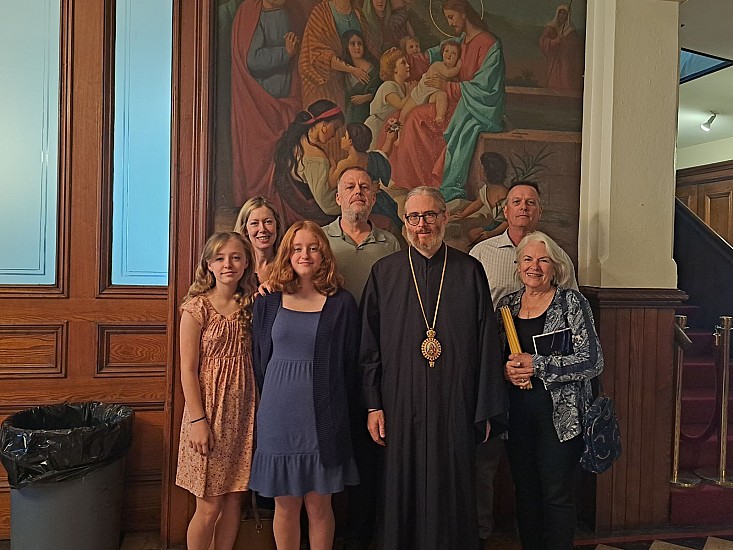 The Dionis family with Bishop Nikodhim. From L to R: Sophie, Nicole, Brooke, Curt, Bishop Nikodhim, Ted, & Pauline
